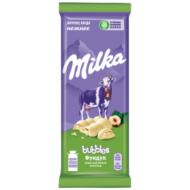 Шоколад пористый «Milka» Bubbles, белый, с фундуком, 79 г