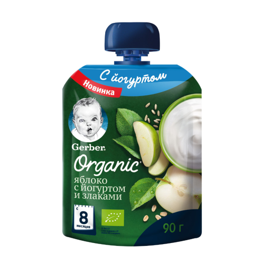 Пюре фруктовое «Gerber» Organic, яблоко, со злаками, 90 г