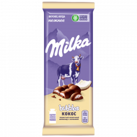 Шо­ко­лад по­ри­стый «Milka» Bubbles, мо­лоч­ный, с ко­ко­со­вой на­чин­кой, 92 г