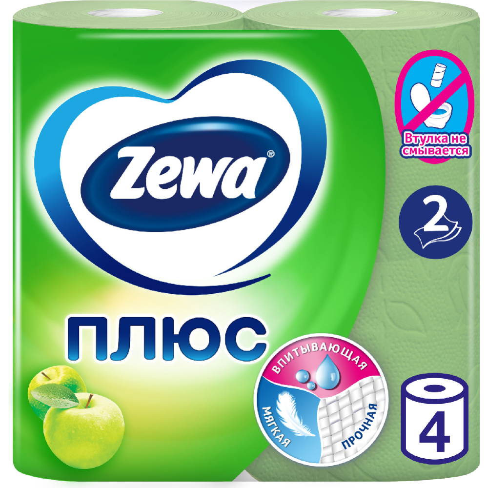 Бумага туалетная ароматизированная «Zewa» аромат яблока, 4 рулона #0