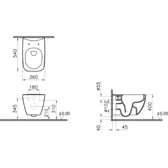 Унитаз подвесной «Vitra» Shift Rim-ex, 7742B003-0075+91-003-009