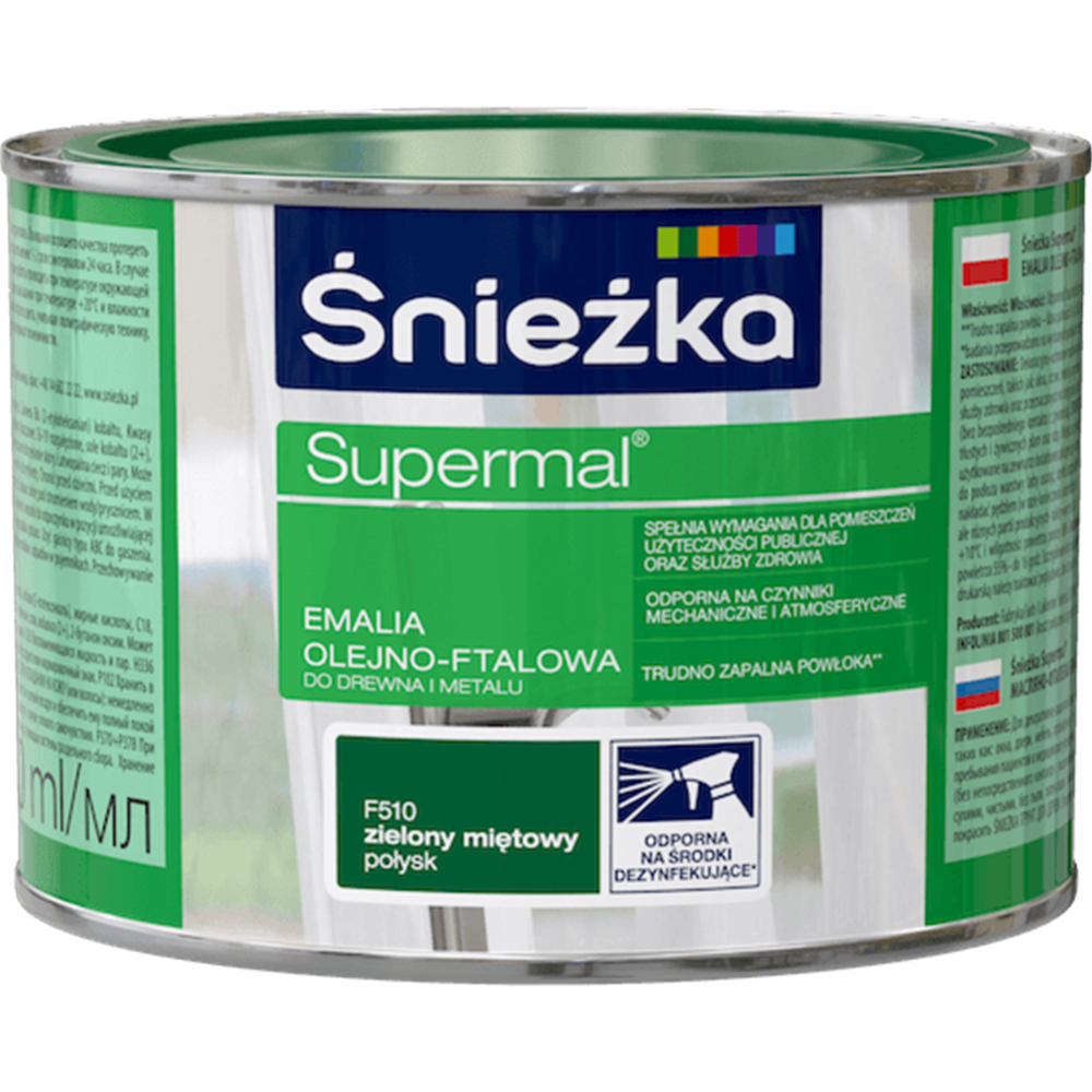 Эмаль «Sniezka» Supermal, масляно-фталевая, зеленая мята, 400 мл