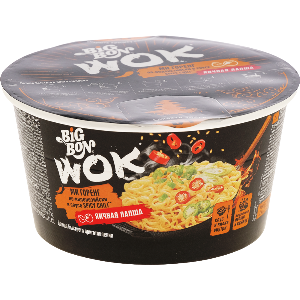 Лапша яичная «Big Bon» WOK Ми Горенг, по-индонезийски в соусе, 85 г #0