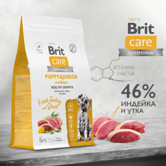 Корм для щенков «Brit» Care Puppy&Junior M Healthy Growth, 5066285, индейка/утка, 1.5 кг