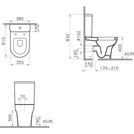 Унитаз напольный «Vitra» Zentrum, 9012B003-7202, 60 см