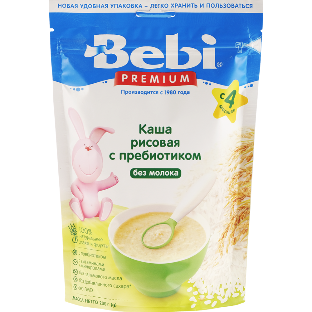 Каша безмолочная «Bebi Premium» рисовая с пребиотиком, 200 г купить в  Минске: недорого, в рассрочку в интернет-магазине Емолл бай