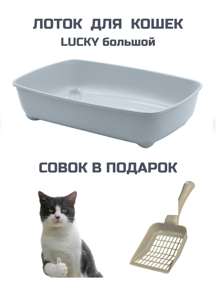 Лоток для кошек LUCKY большой 43,5х30,5х10 (совок в подарок)