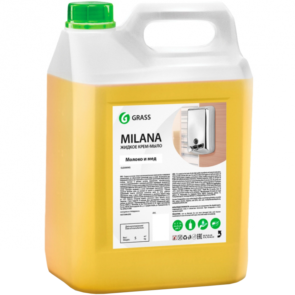 Крем-мыло жидкое «Grass» Milana, молоко и мед, 5 л