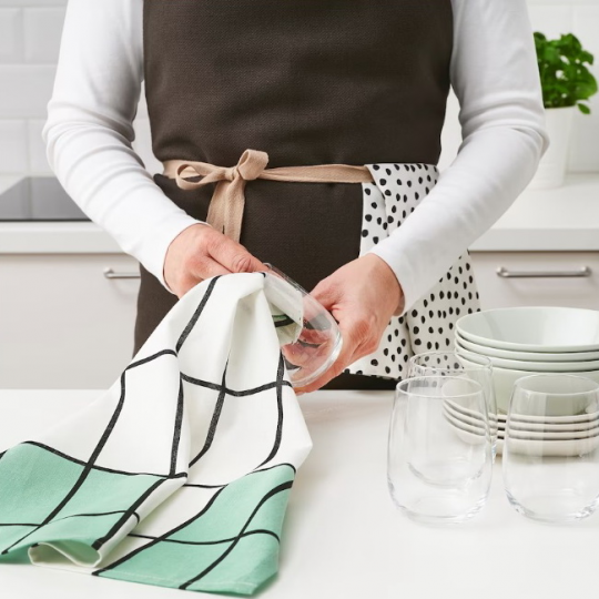 RINNIG Кухонное полотенце, белый/зеленый/узор, 45х60 см, набор 4 шт