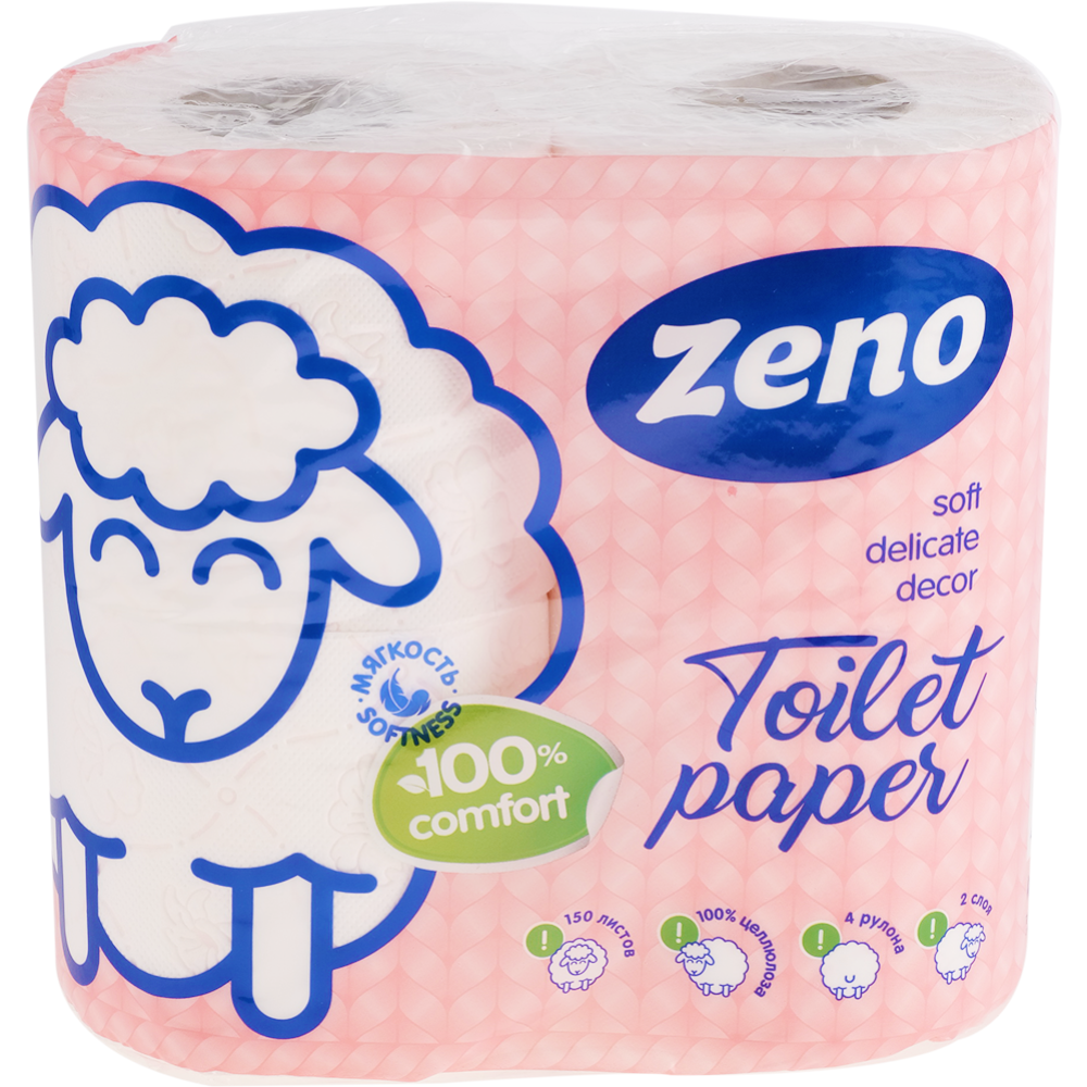 Бумага туалетная «Zeno» Lux pink, двухслойная, 4 рулона #0