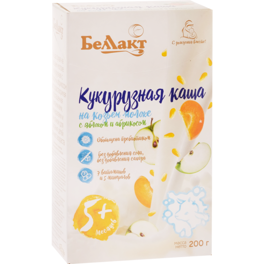 Каша сухая молочная «Беллакт» кукурузная, яблоко и абрикос, 200 г