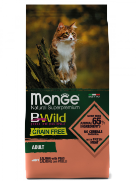 Сухой корм для кошек Monge Cat BWild GF LARGE с лососем, беззерновой, 1,5 кг