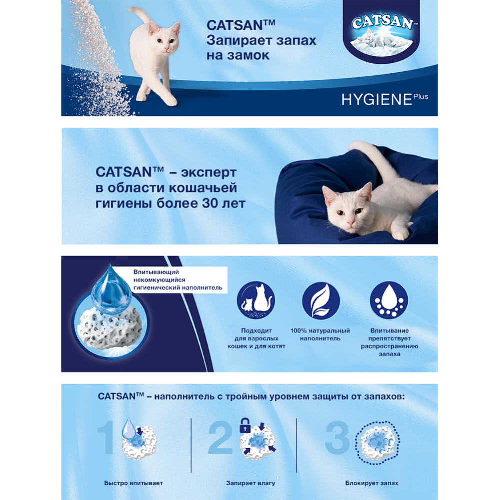 Наполнитель для туалета «Catsan» Hygiene plus, 2.5 кг, 5 л