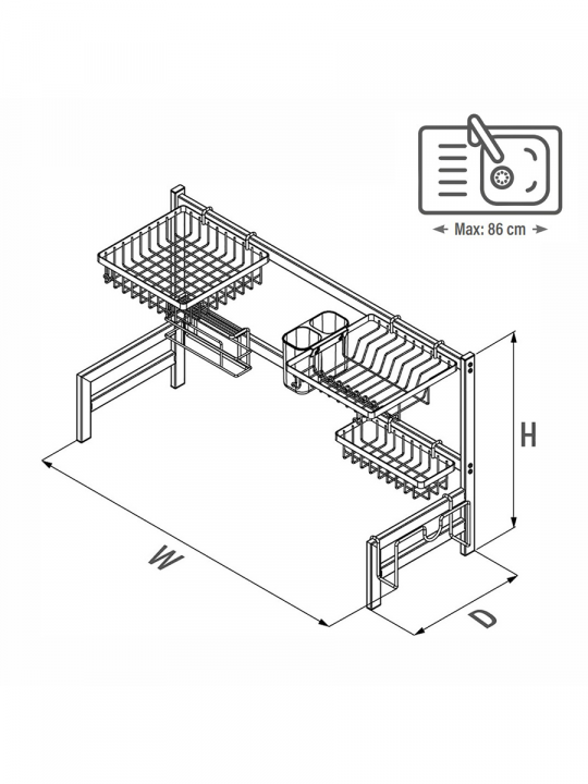 Органайзер для кухни сушилка для посуды над раковиной Starax S-4151-A (антрацит)