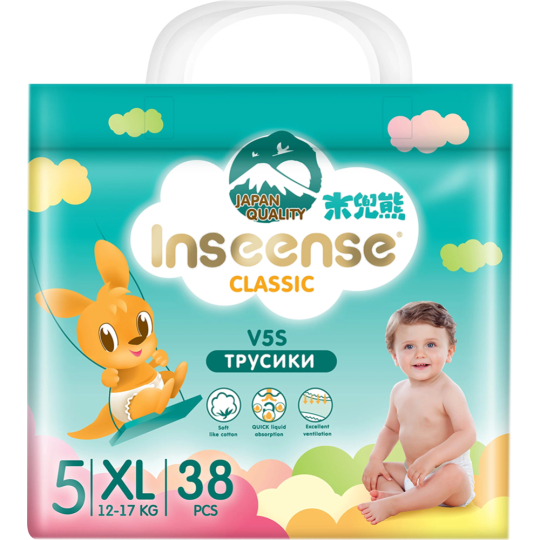 Подгузники-трусики детские «Inseense» Classic V5S, InsCV5SXL38Emer, размер XL, 12-17 кг, 38 шт