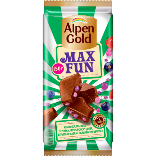 Шоколад «Alpen Gold» Max Fun, с ягодами и карамелью, 150 г