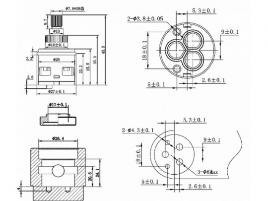 Картридж-дивертор D26 для смесителя, тип F, AV Engineering (3 выхода) (AVSSS-098)