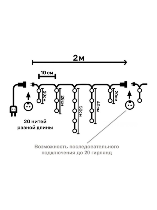 Гирлянда Бахрома100 бел LED 2х0,56м,соед. OIC100LSE-W-T-I4 .4607144114059