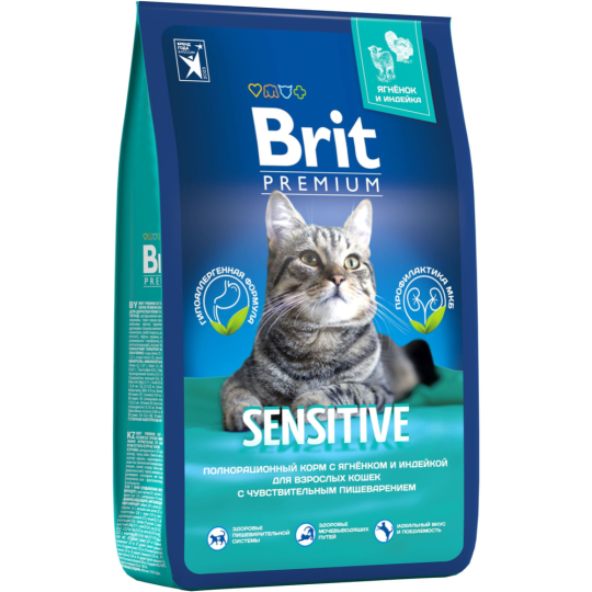 Корм для кошек «Brit» Premium, Sensitive, с ягненком и индейкой, 5049745, 8 кг