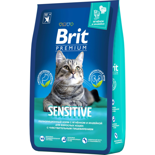 Корм для кошек «Brit» Premium, Sensitive, с ягненком и индейкой, 5049745, 8 кг