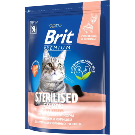 Корм для кошек «Brit» Premium, Sterilized, Salmon&Chicken, с лососем и курицей, 5049851, 2 кг