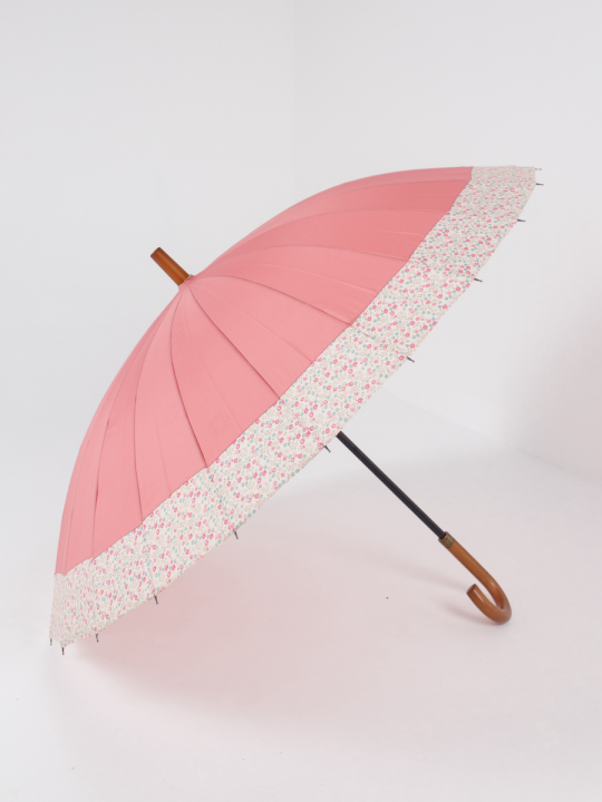 Зонт трость женский большой купол 24 спицы с деревянной ручкой механический прочный каркас розовый