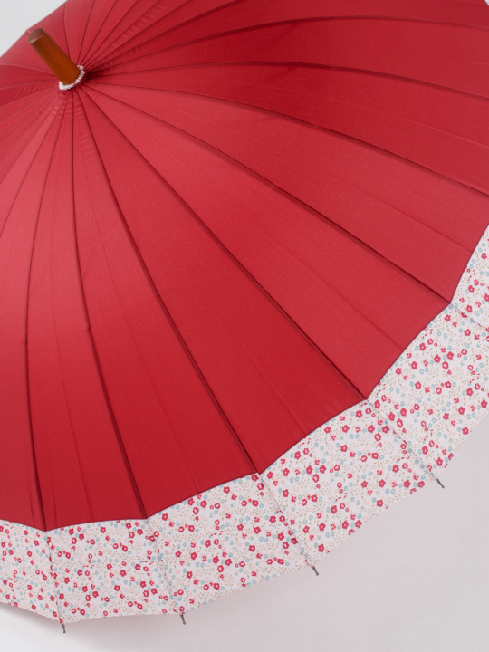 Зонт трость женский большой купол 24 спицы с деревянной ручкой механический прочный каркас красный