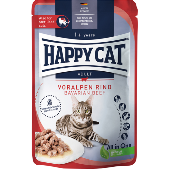 Корм для кошек «Happy Cat» Culinary Meat in Sauce VoralpenRind, 70749, говядина, 85 г