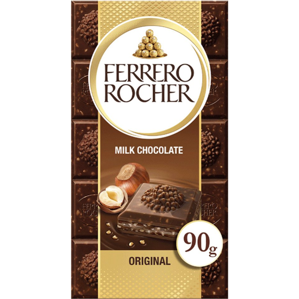 Шоколад молочный «Ferrero Rocher» с ореховым кремом и дроблеными орехами, 90 г #0