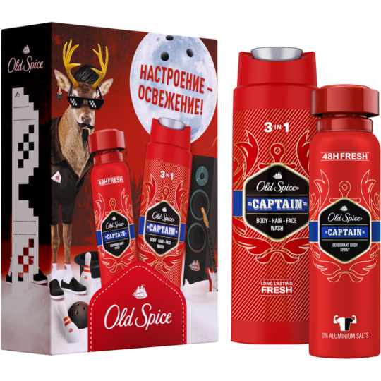 Набор «Old Spice» Captain, дезодорант-спрей + гель для душа 3в1, 150+250 мл