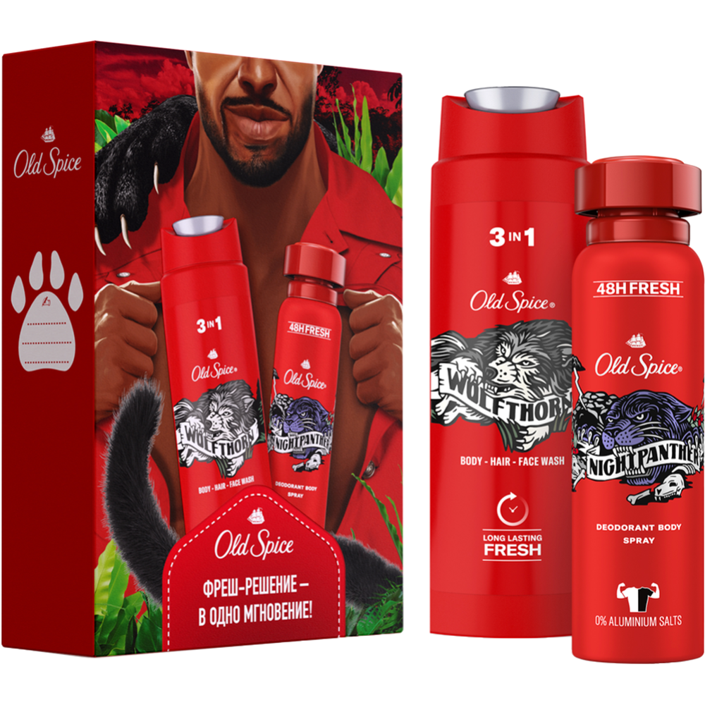 Набор «Old Spice» дезодорант-спрей Nightpanther + гель для душа 3в1 Wolfthorn, 150+250 мл