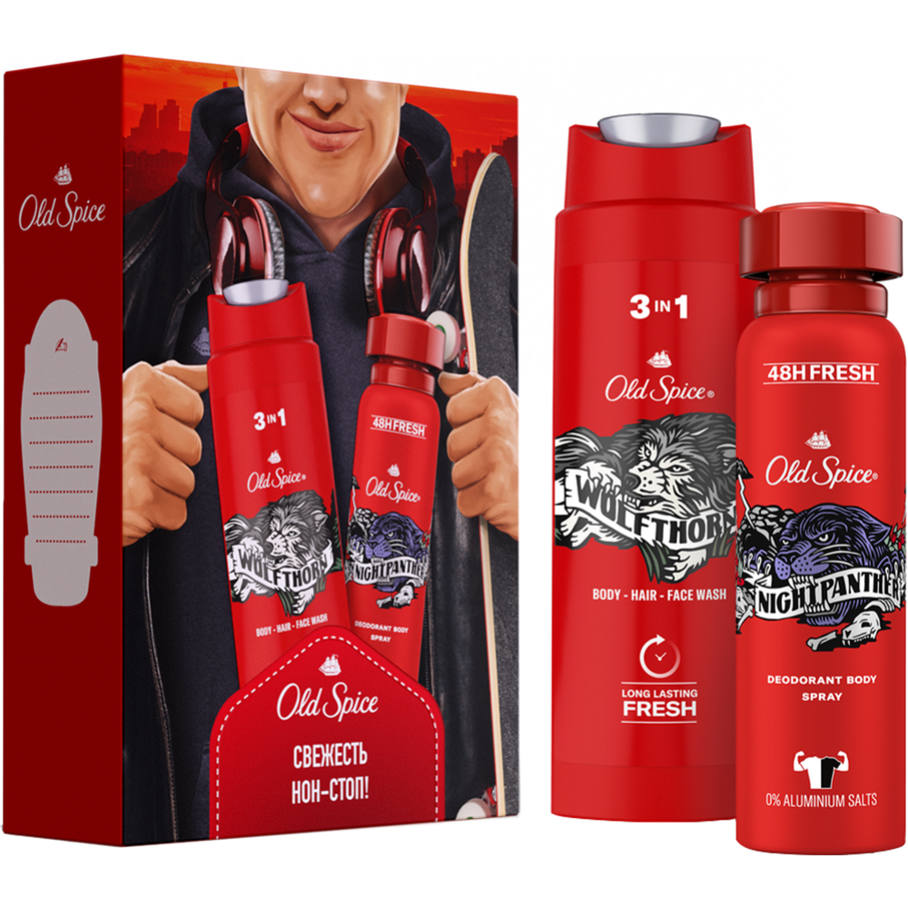 Набор «Old Spice» дезодорант-спрей Nightpanther + гель для душа 3в1 Wolfthorn, 150+250 мл