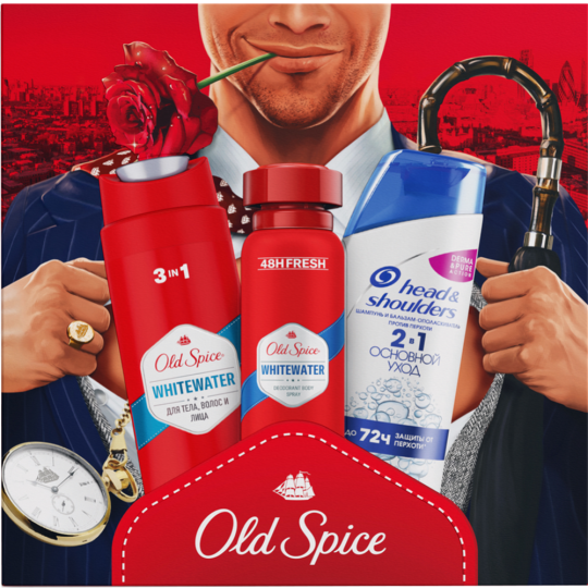 Набор «Old Spice» Whitewater, гель для душа + дезодорант-спрей + шампунь для волос Head&Shoulders Основной Уход, 250+150+200 мл