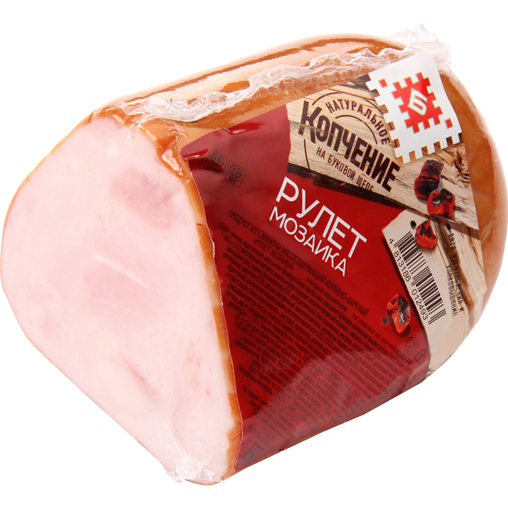 Про­дукт из сви­ни­ны «Рулет Мо­за­и­ка» коп­чё­но-ва­рен­ный, пор­ци­он­ная на­рез­ка, 1 кг