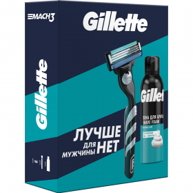 Набор бритва Gillette Mach3 + пена для бритья Для чув­стви­тель­ной кожи алоэ, 200 мл