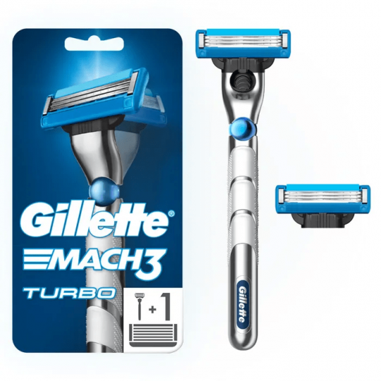 Бритва / станок для бритья с 3D-механизмом мужской Gillette Mach 3 Turbo с 2 кассетами