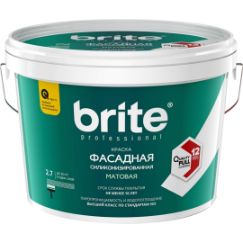 Краска «Brite» Professional, фасадная, силиконизированная, матовый белый, 2.7 л