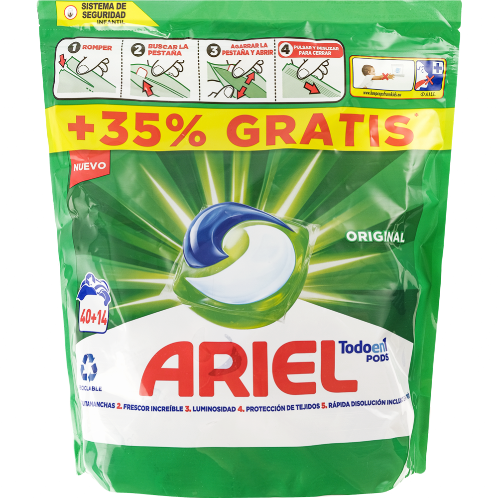 Капсулы для стирки «Ariel» All in 1 Pods original, 40+14 шт #0