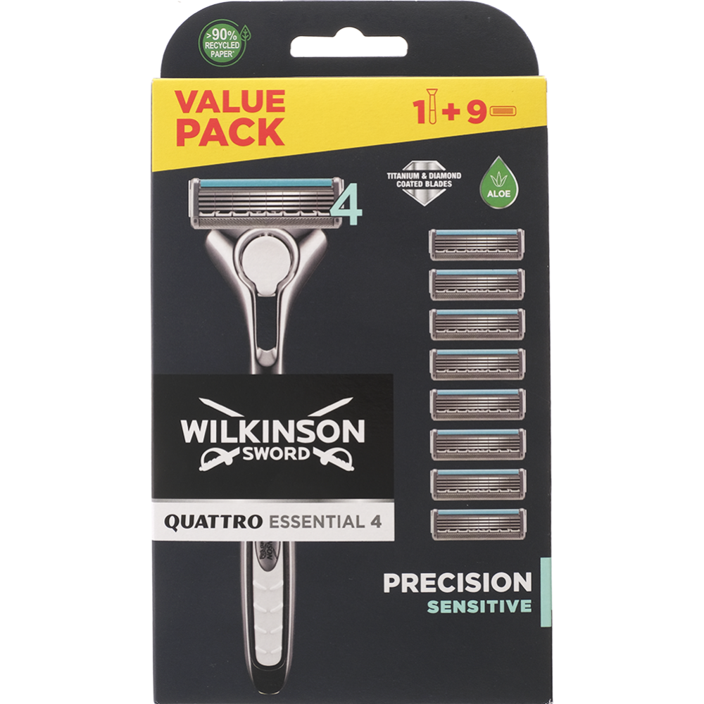 Бритва / станок для бритья муж­ской Wilkinson Sword / Schick Quattro Titanium Essential Precision Sensitive с 9 кассетами