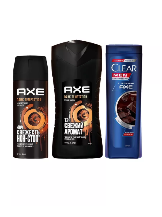 AXE+CLEAR подарочный набор DARK TEMPTATION (Дезодорант 150мл+гель для душа 250мл+Шампунь против перхоти 200мл)