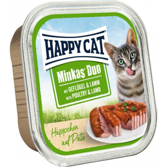 Паштет для кошек «Happy Cat» Minkas DUO, 70762, птица/ягненок, 100 г