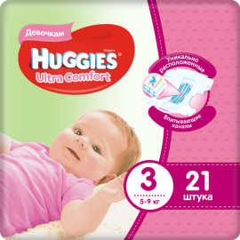 Подгузники детские «Huggies» Ultra Comfort Girl, размер 3, 5-9 кг, 21 шт