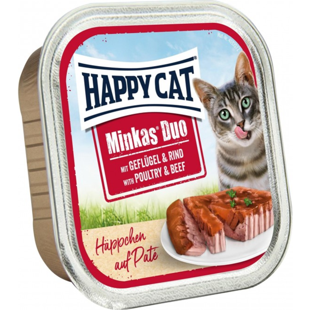 Паштет для кошек «Happy Cat» Minkas DUO, 70763, птица/говядина, 100 г