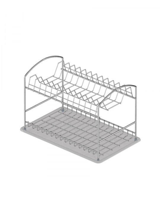 Сушилка для посуды двухуровневая настольная с поддоном Starax S-4017-C (хром)