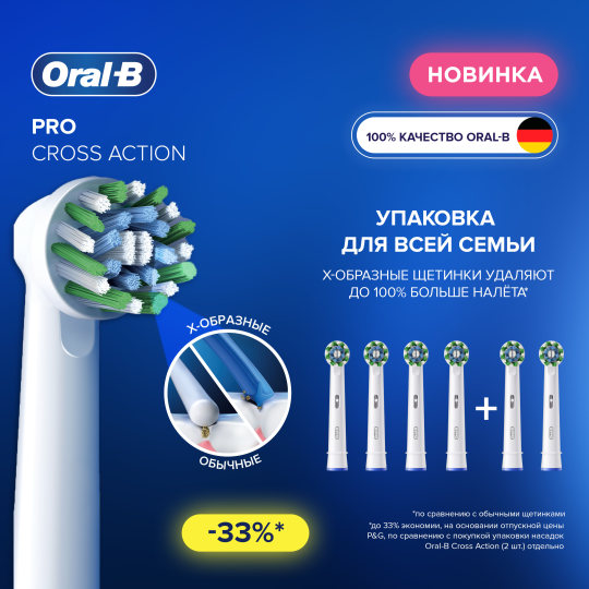 На­сад­ки для элек­три­че­ских зубных щеток Oral-B Braun Pro Cross Action EB50RX-6 6 шт.