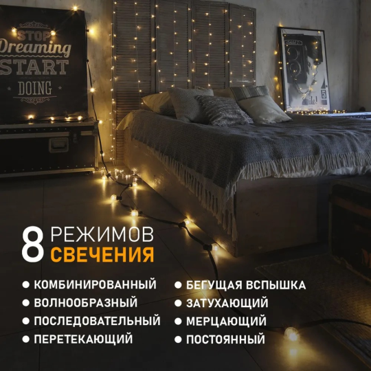 Гирлянда светодиодная Дождь 1.5x1.5 м, прозрачный ПВХ, 144 LED с контроллером, теплое белое свечение NEON-NIGHT 235-036